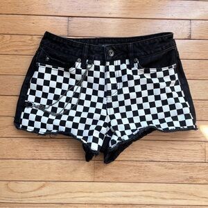 Blackheart Black and White Jean Shorts with Checkered Design